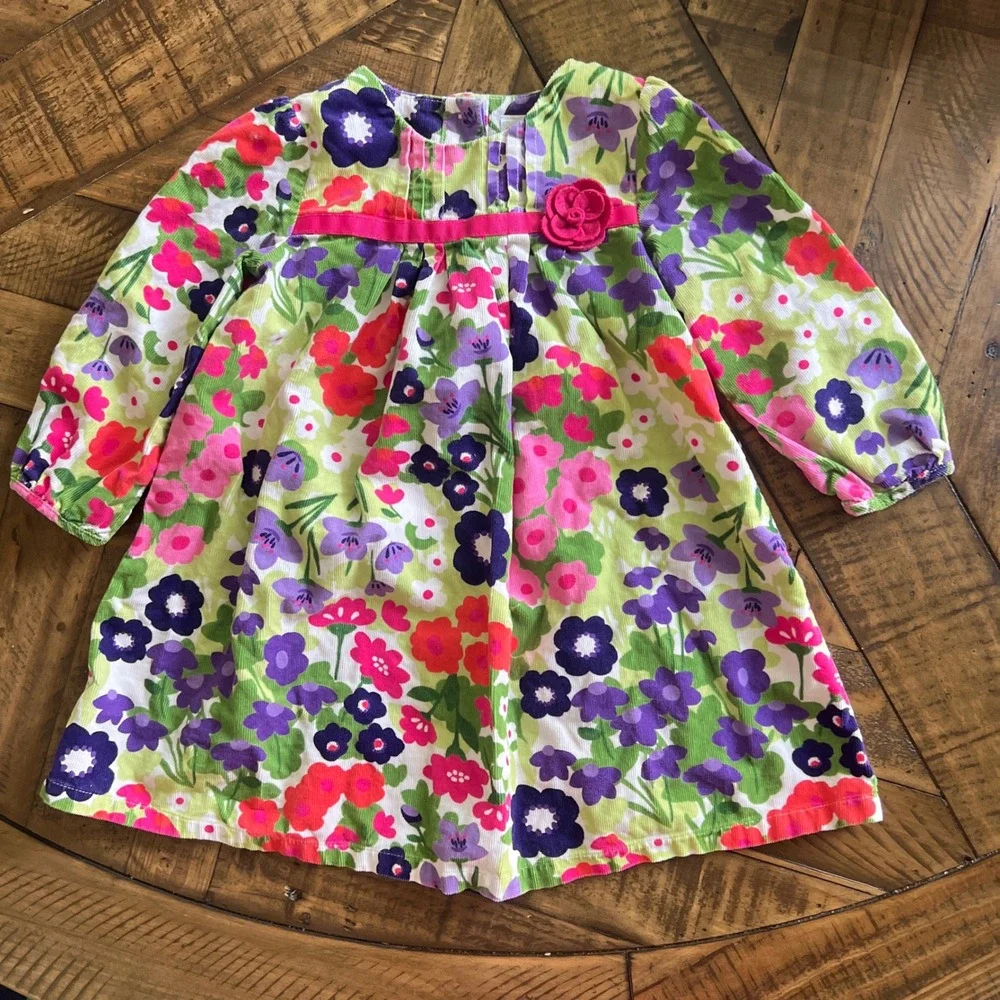 Gymboree Floral Corduroy Dress 18-24M Girls Long Sleeve Multi Cottagecore Retro